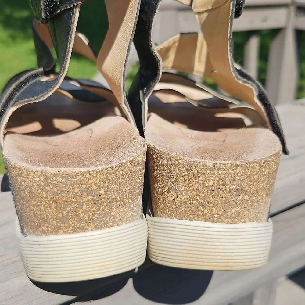 FLY London Black Leather Wedge Sandals Size 39